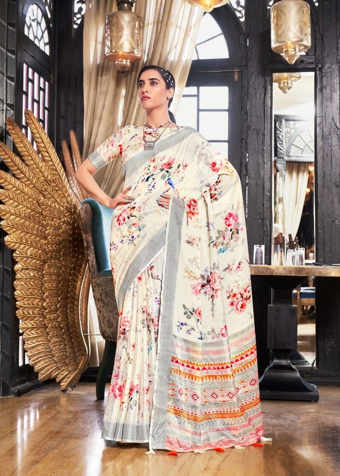 Shreyans White Fields Floral Party Wear Sarees Catalog